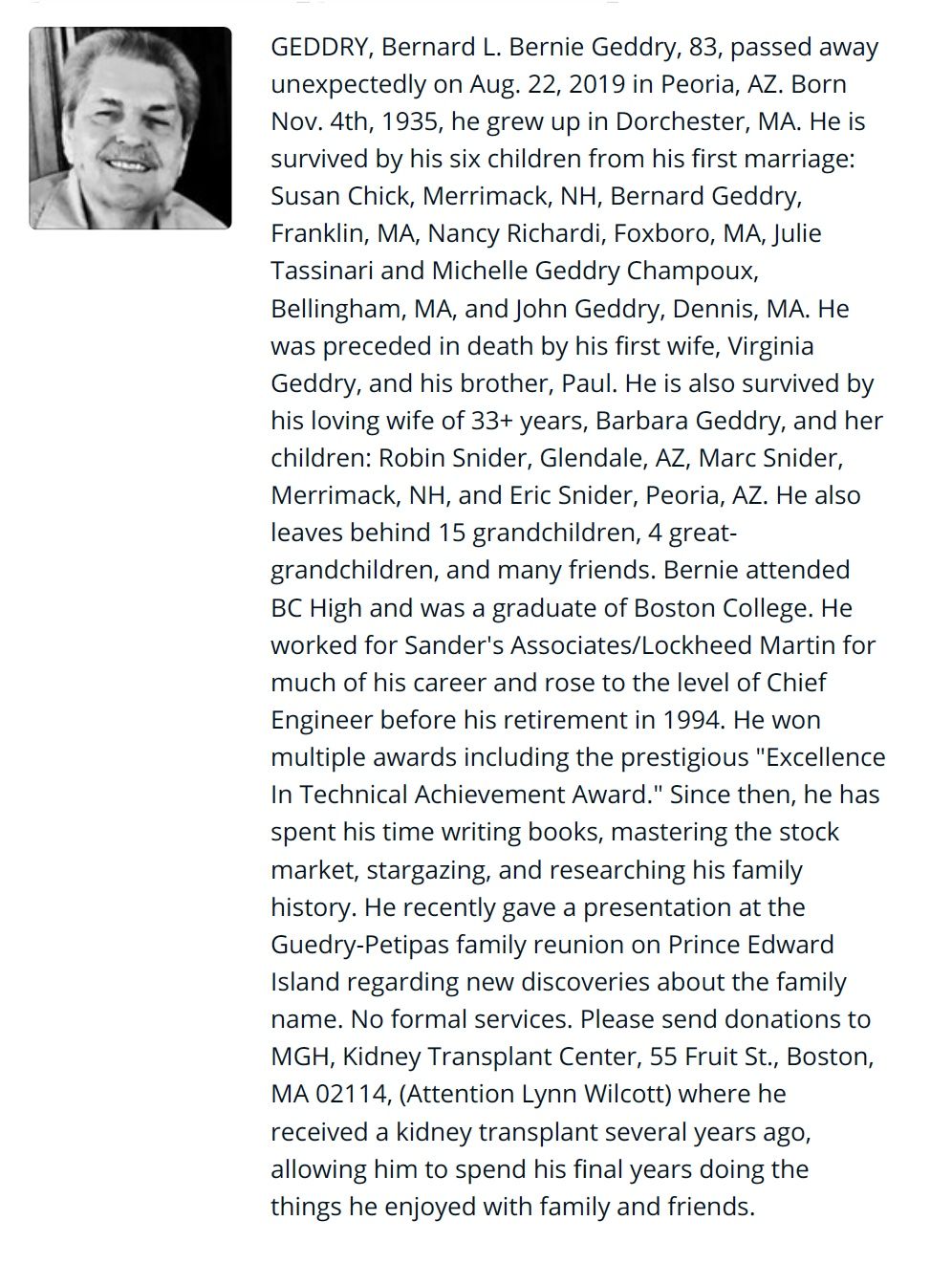 bernie geddry obituary