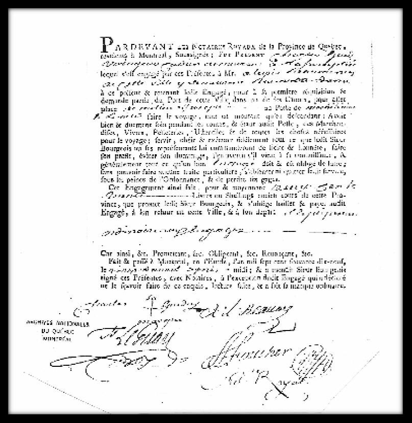 Copy of 1779 Charles Guidry Voyageur Contract (unfortunately copy is hard to read)