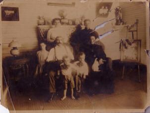 Standing (L to R): Julienne Mars (Mrs. Frederick Fritz Goodman, Maggie Goodman Weimer's mother), Marie Leontine Gaudet (Mrs. Charles Joseph Guedry, Gram Guedry); Seated (L to R): George Cousins, Cecile Ernestine Guedry (Mrs. George Cousins, Aunt Sis); Children (L to R): Jeannette Legarde (girl in dress) and the twins Frank Joseph Weimer and Wendeline George Weimer [Taken ca. 1914]