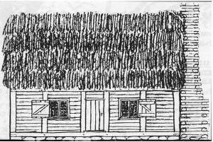 Sketch of what an Acadian house might have looked like. (from Sandra Perro's book)