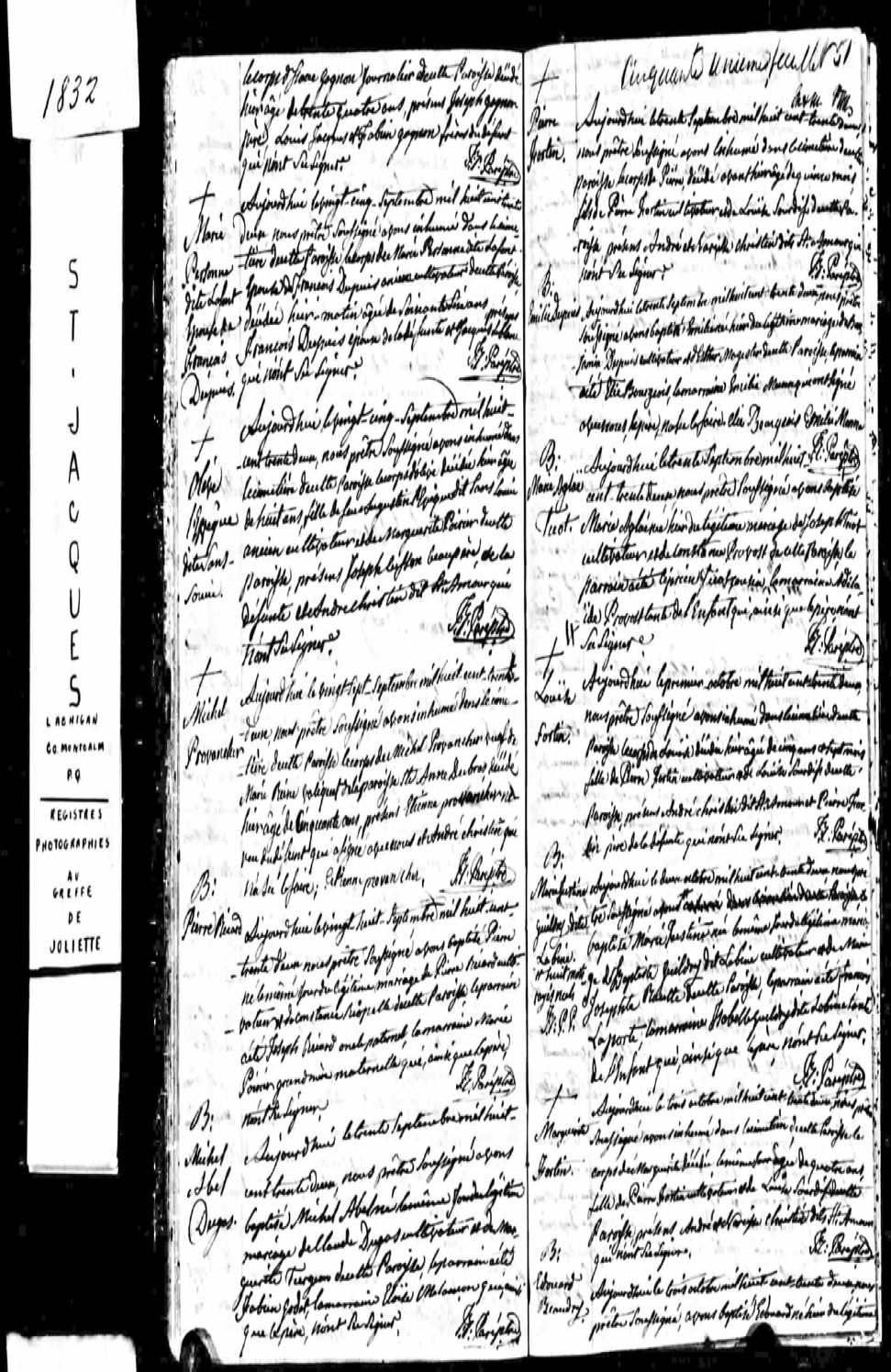 Baptismal record for Marie Justine Guildry dit Labine - right side of page, 5th entry from top