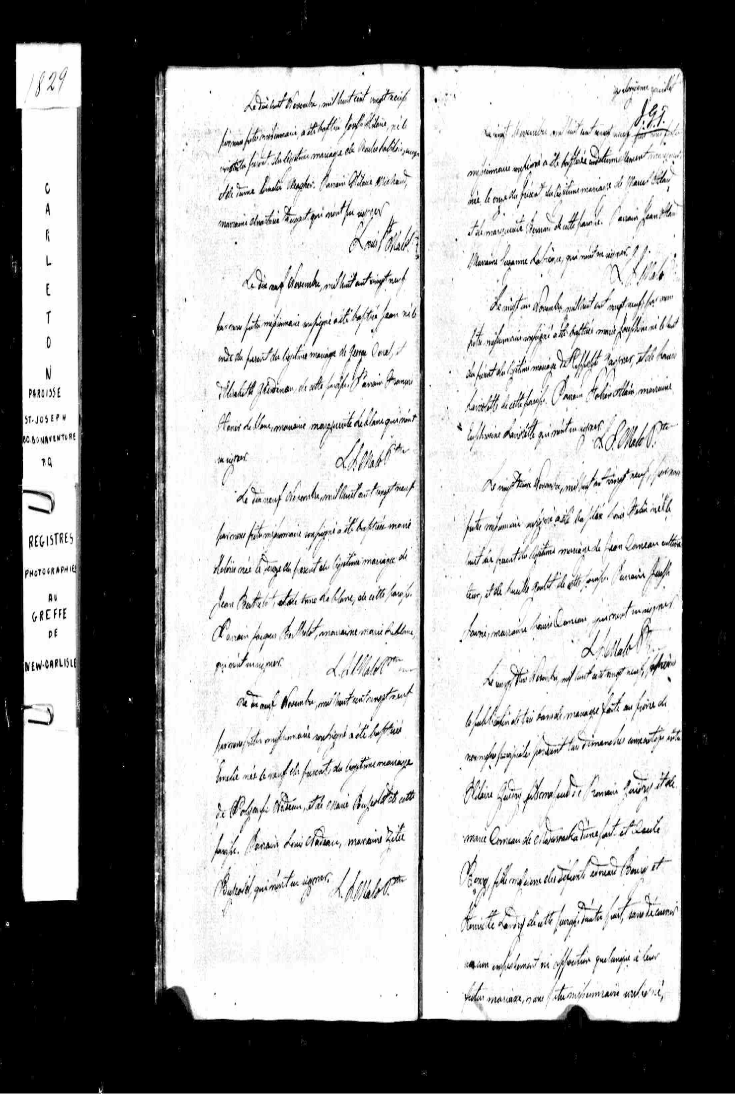 Marriage record of Hilaire Guildry & Cecile Bourg - last entry on right side of page