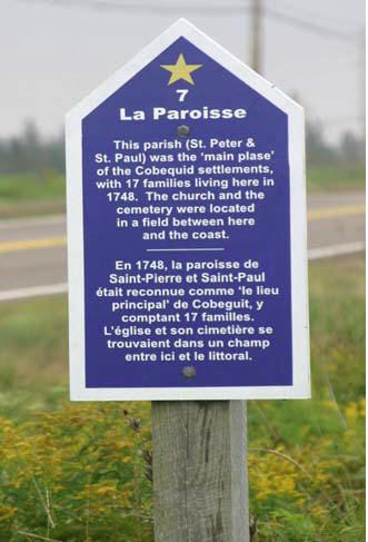 Sign at site of St-Peter and St-Paul Catholic Church (Cobequid) Masstown