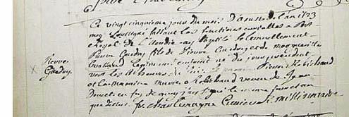 Baptism of Pierre Guédry, son of Pierre Guédry dit Labine & Marguerite Brasseau (St-Jean Baptiste Catholic Church at Port-Royal)