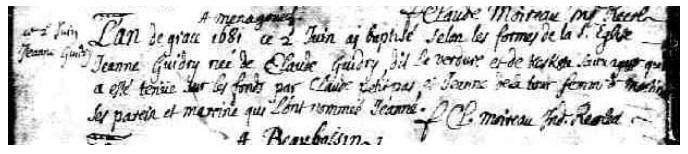 Jeanne Guedry Baptismal Record