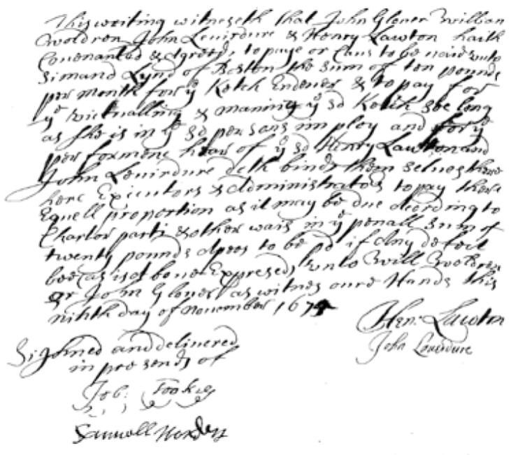 Agreement of John Laverdure and others to lease a Ketch