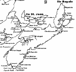 Early map of Nova Scotia showing the town of Merligueche