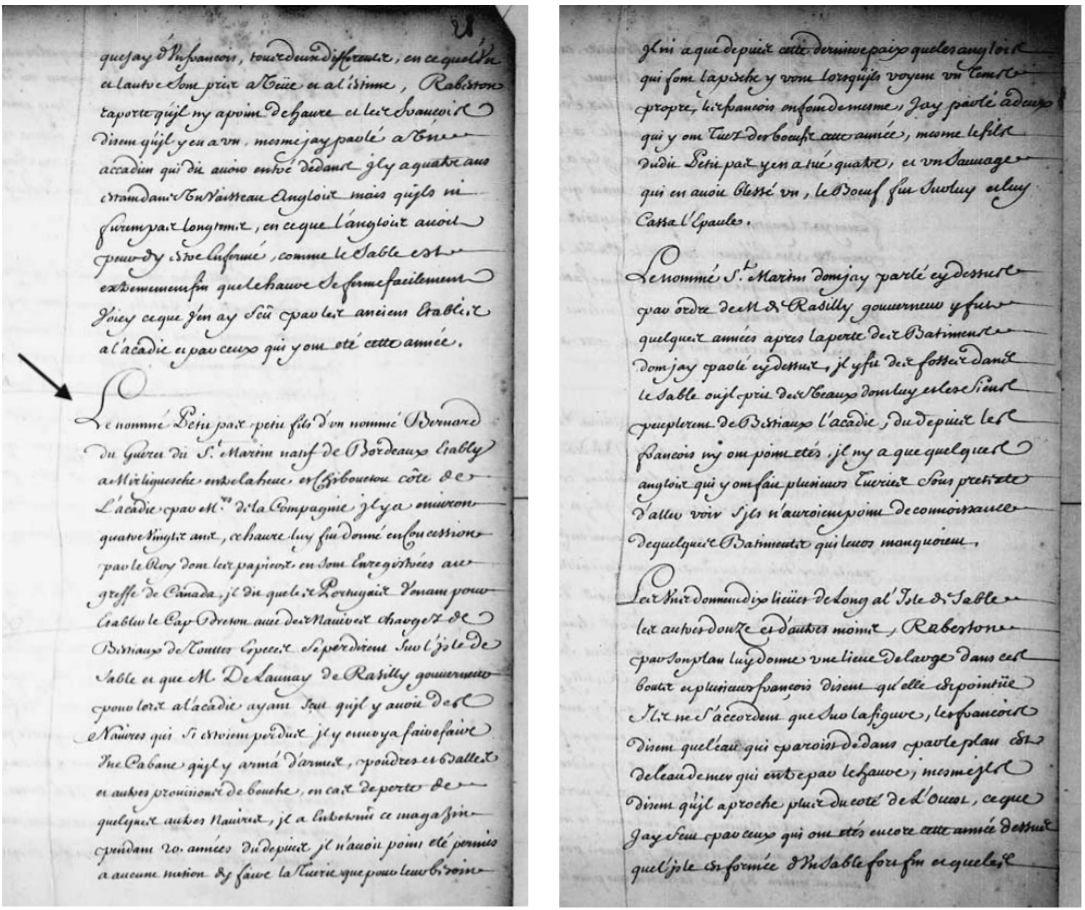 Excerpt from Memoire de l'Île Royalle (Recollections of Île Royale)