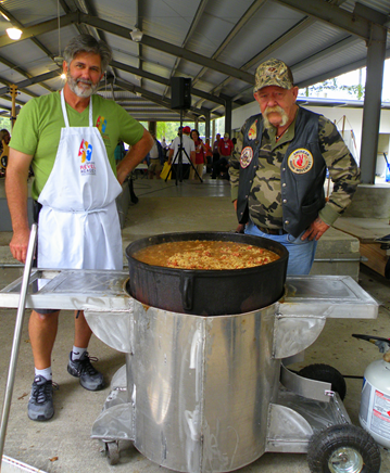 Cooks Randy Menard and Ron Guidry working on Gumbo and Jambalaya