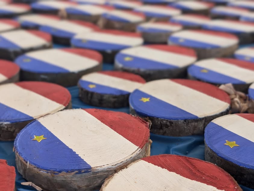 Handcrafted wooden Acadian flag souvenirs
