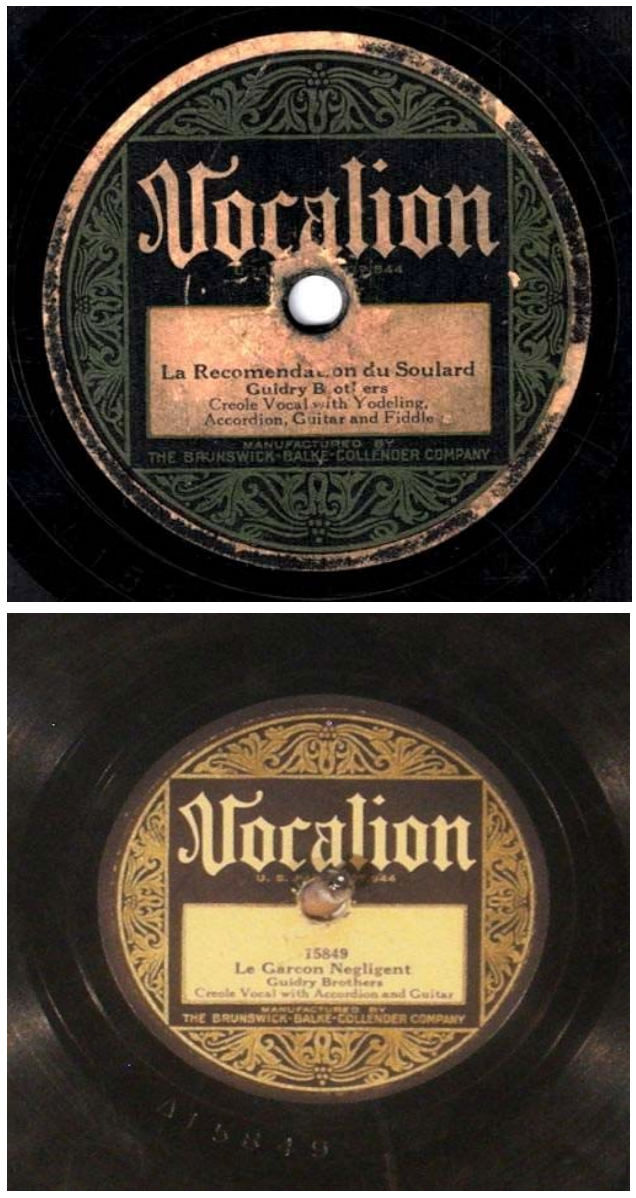 Recommendation du Soulard and Le Garçon Negligent records by The Guidry Brothers