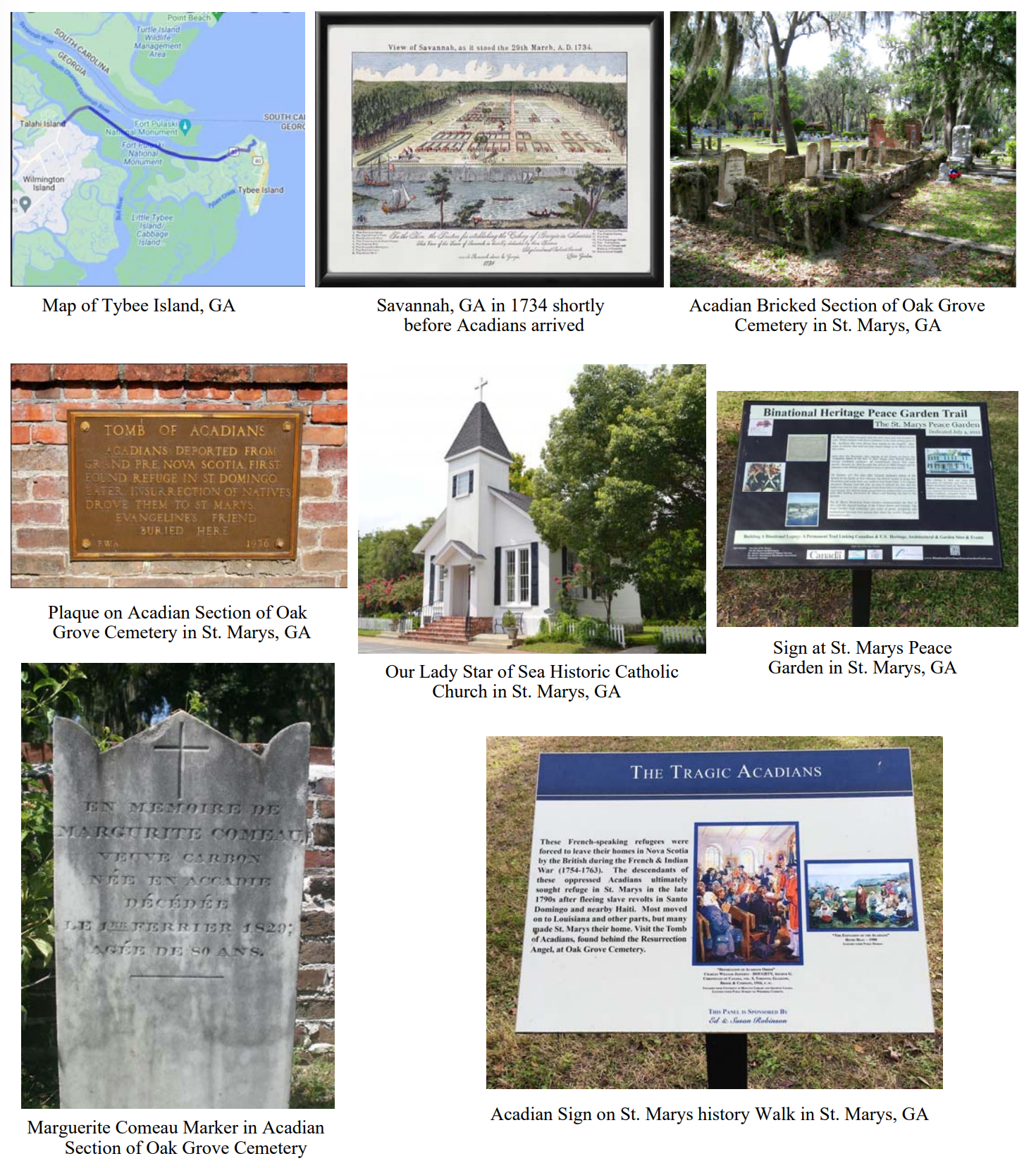 Acadian sites in Georgia including St. Mary's and Savannah