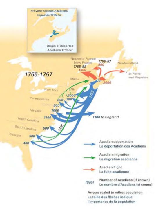 Acadian Deportation Map 1755-1757