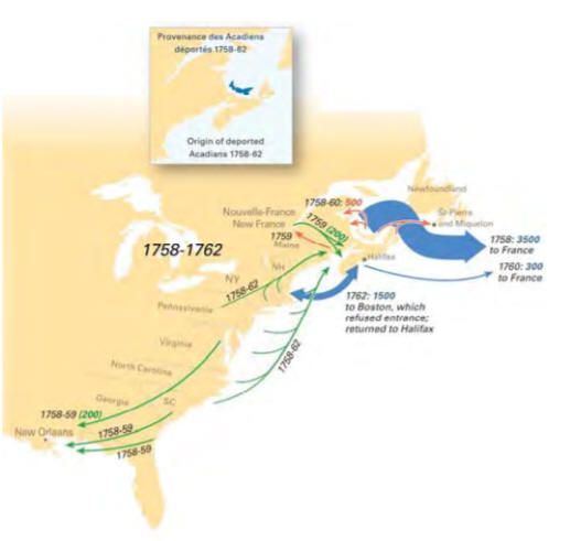 Acadian Deportation Map 1758-1762
