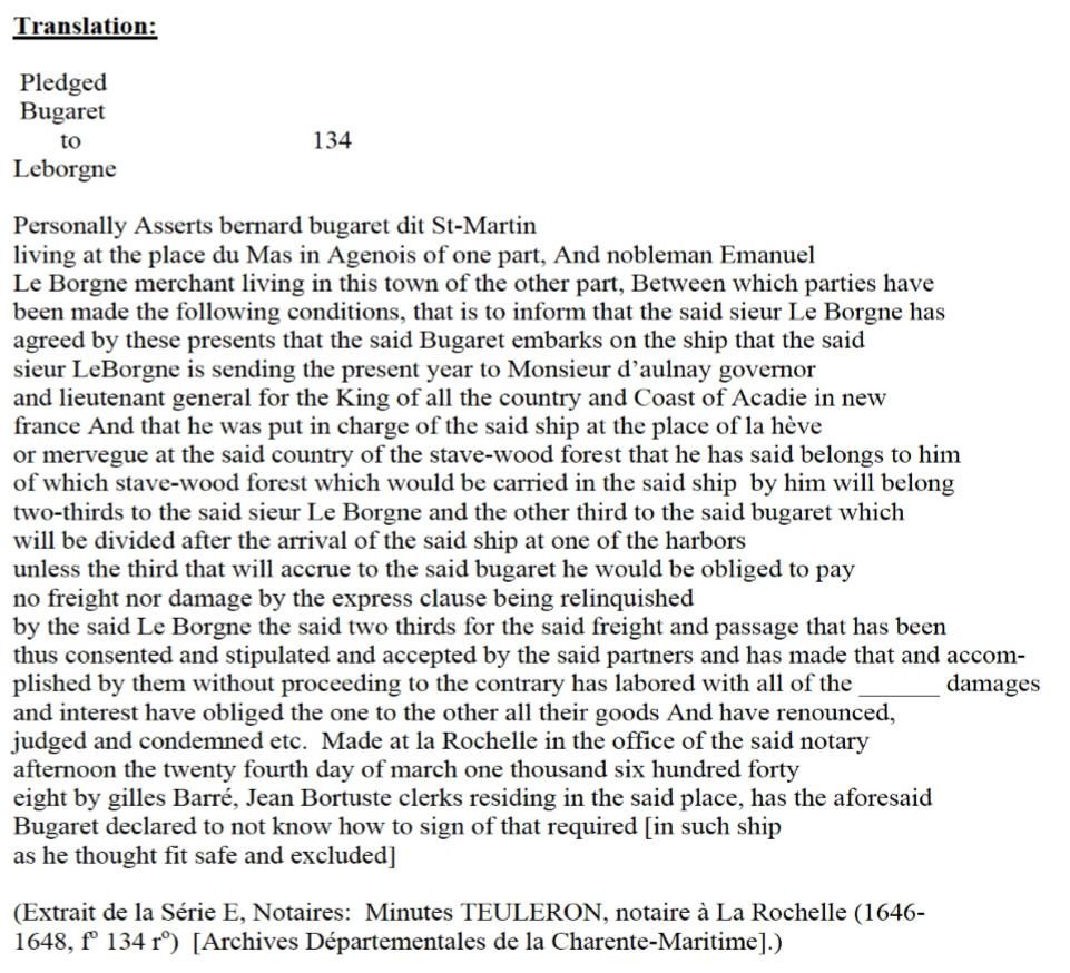 1648 Contract of Bernard Bugaret Translation