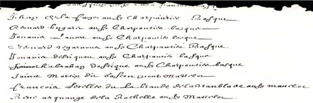 List of Carpenters on the Saint-Jehan (Bernard Bugaret appears on the 8th line from the bottom)