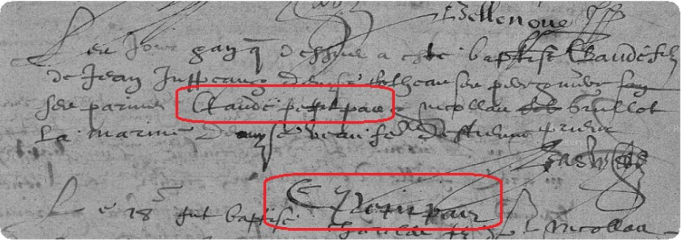 Signature of Claude Petitpas in the registers of Salbris - 14 November 1615