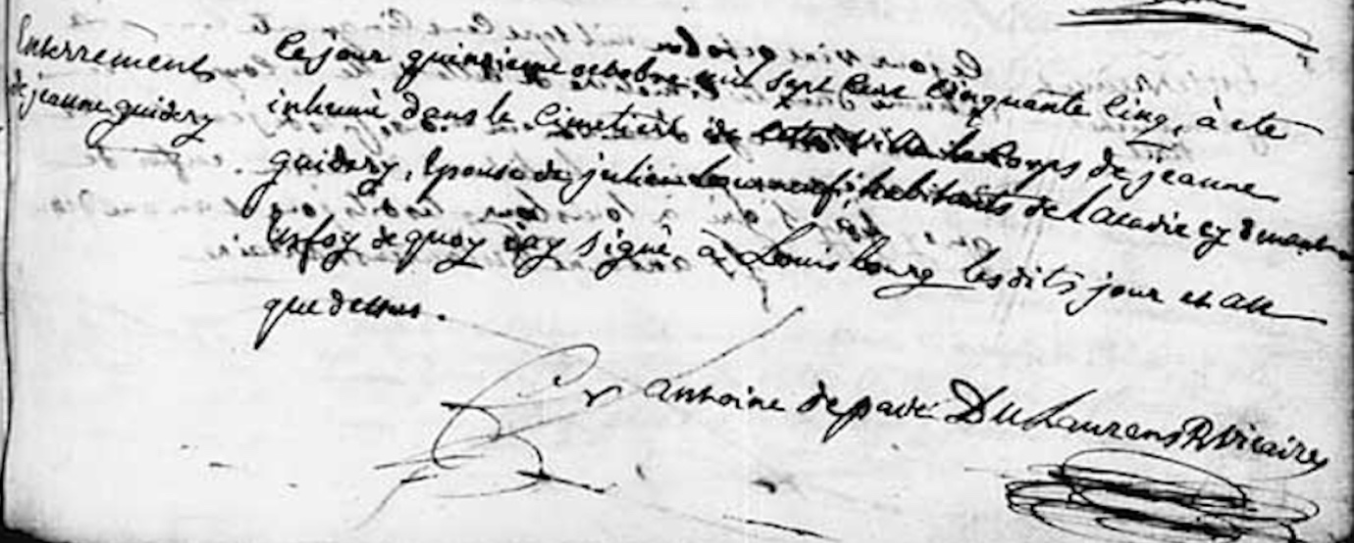 Burial of Jeanne Guédry