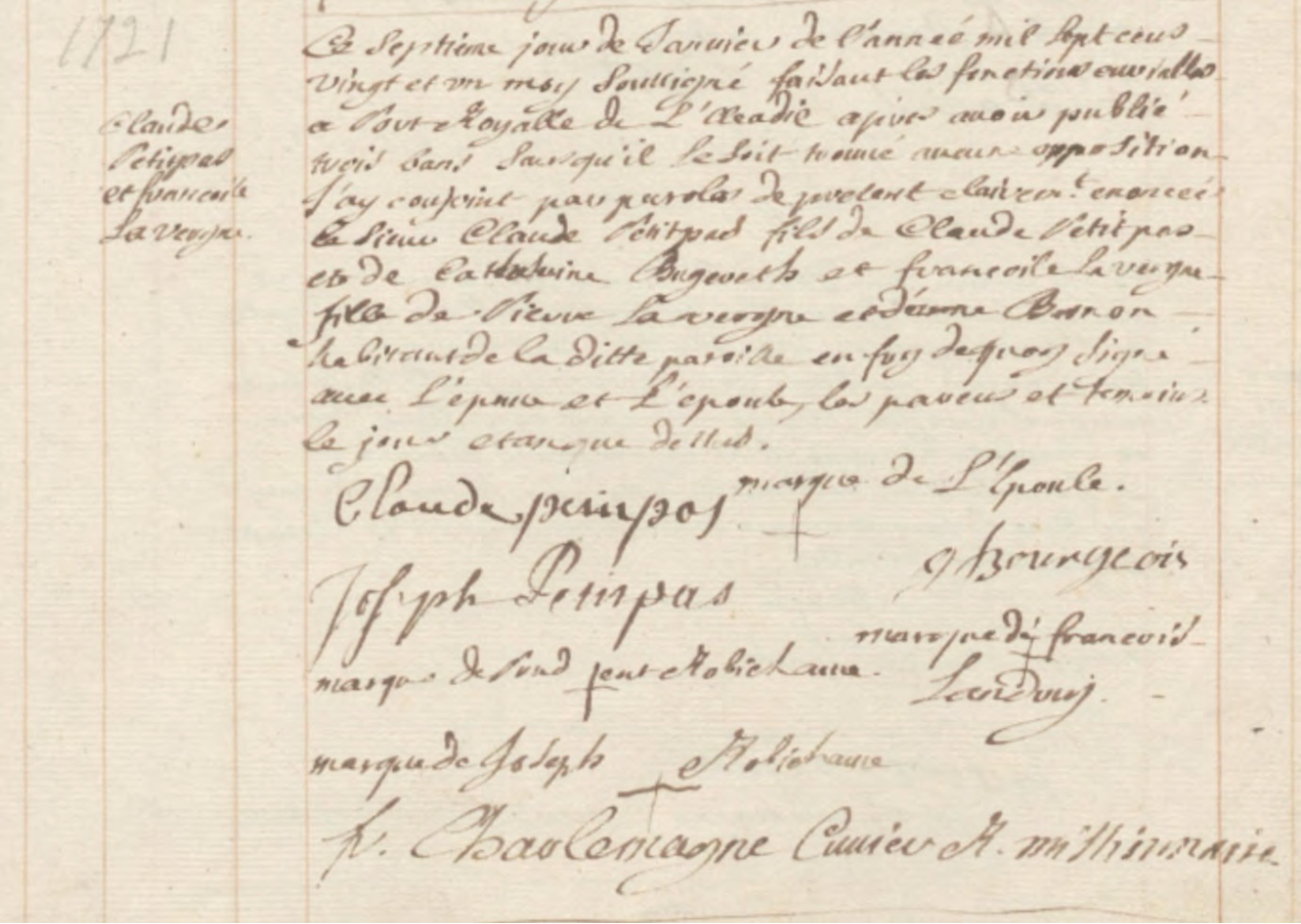 Marriage of Jean Petitpas and Françoise La Vergne