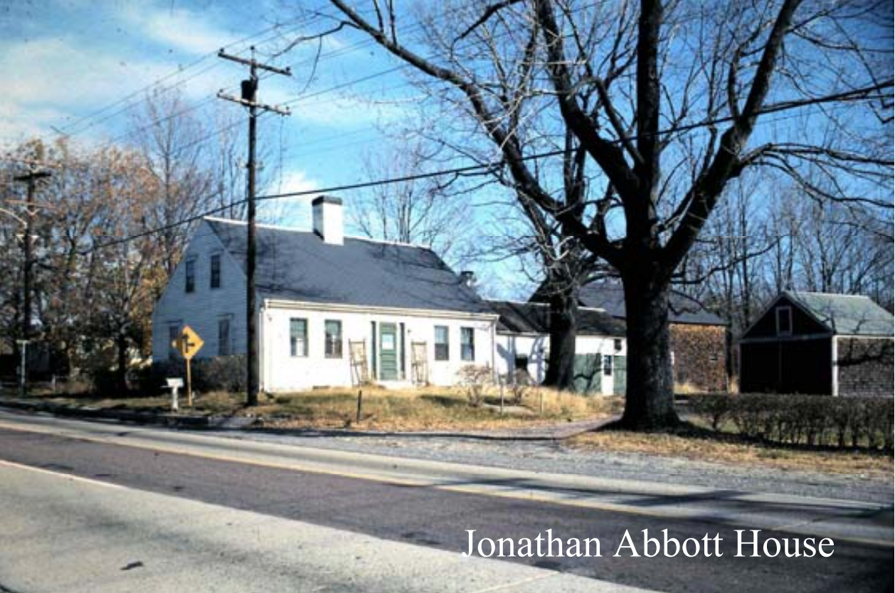 1967 the original Jonathan Abbott house was razed and its 1967 location is now the northwest corner of the parking lot of the Faith Lutheran Church
