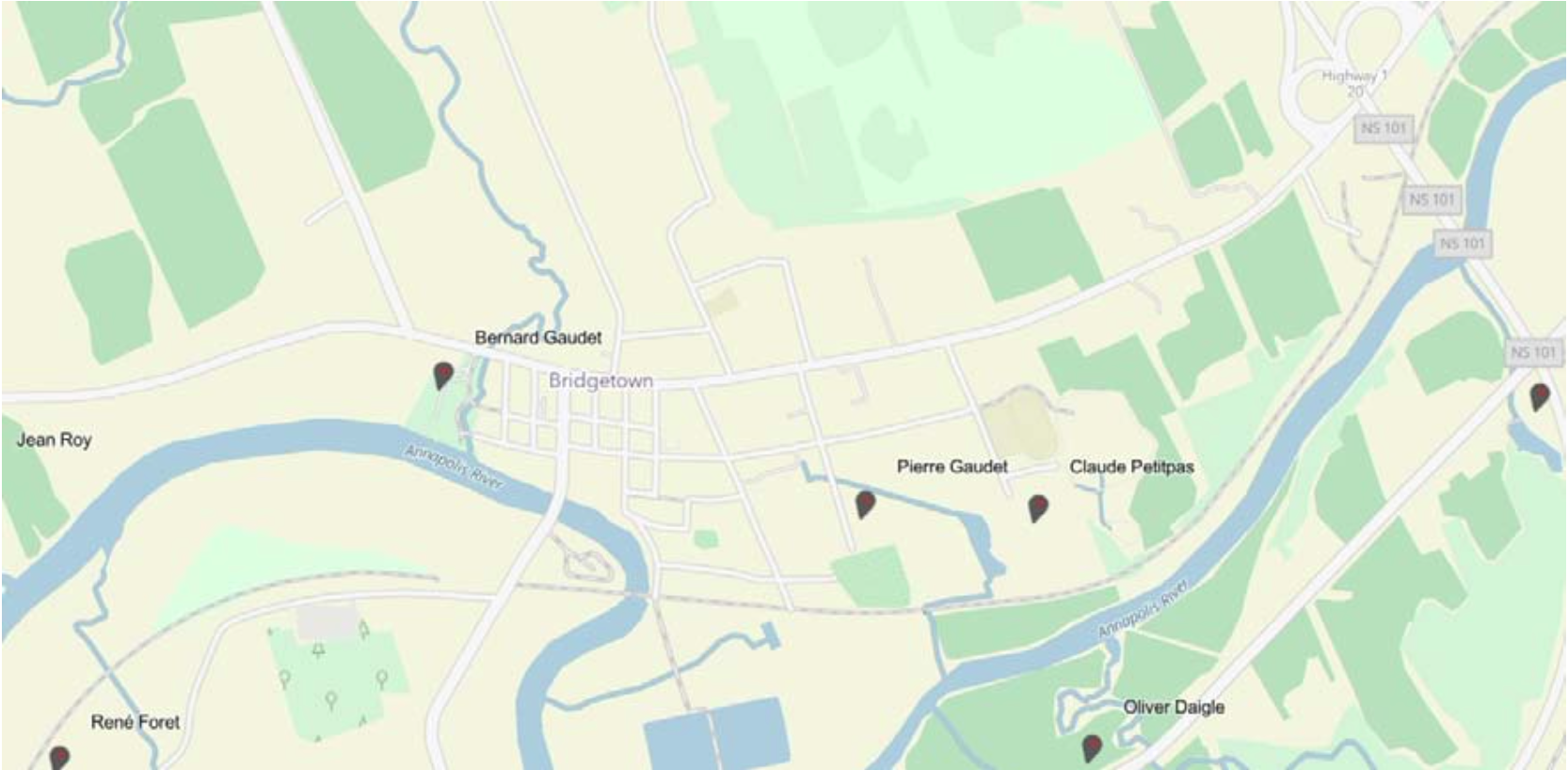 Claude Petitpas Land on Map of Annapolis River