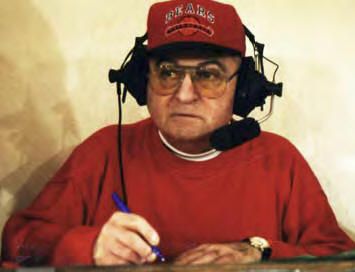 Leonard at his favorite hobby ... sportscaster at age 70